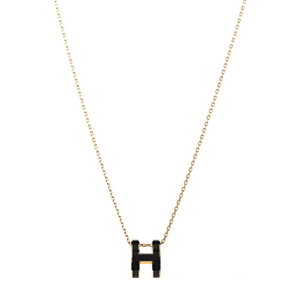 Hermes Lacquered Gold Pop H Pendant Necklace Black 1 of 6