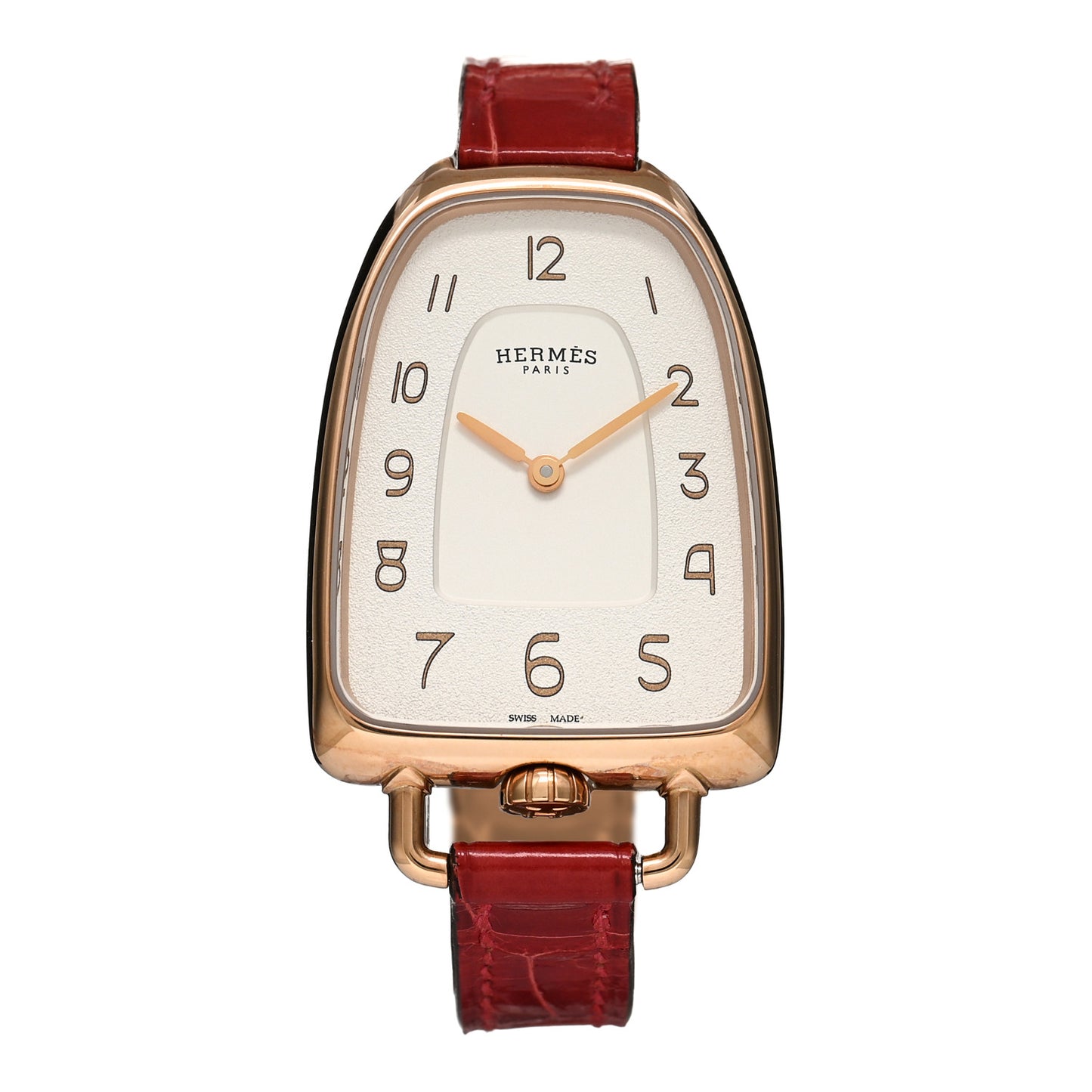 18K Yellow Gold Alligator 26mm Galop d'Hermes Quartz Watch Braise