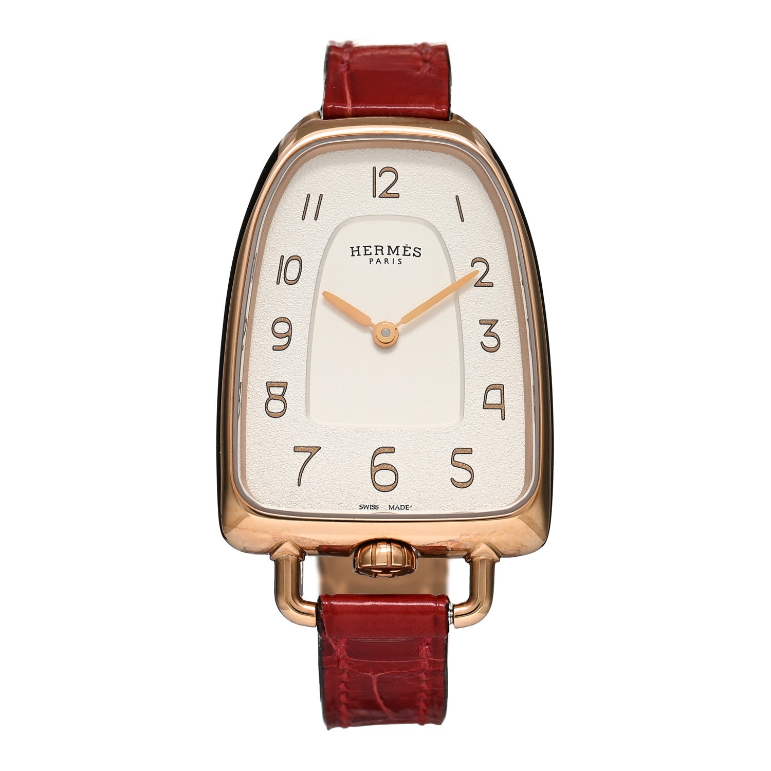 Hermes 18K Yellow Gold Alligator 26mm Galop d'Hermes Quartz Watch Braise 1 of 5