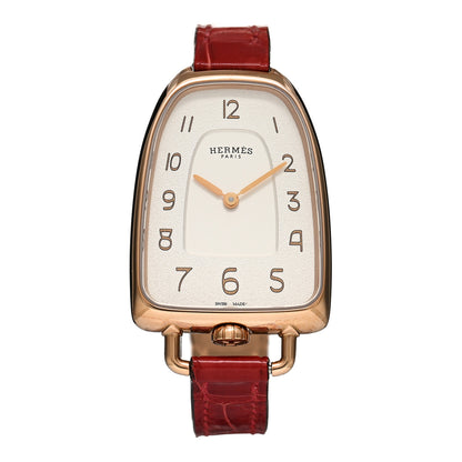 Hermes 18K Yellow Gold Alligator 26mm Galop d'Hermes Quartz Watch Braise 1 of 5