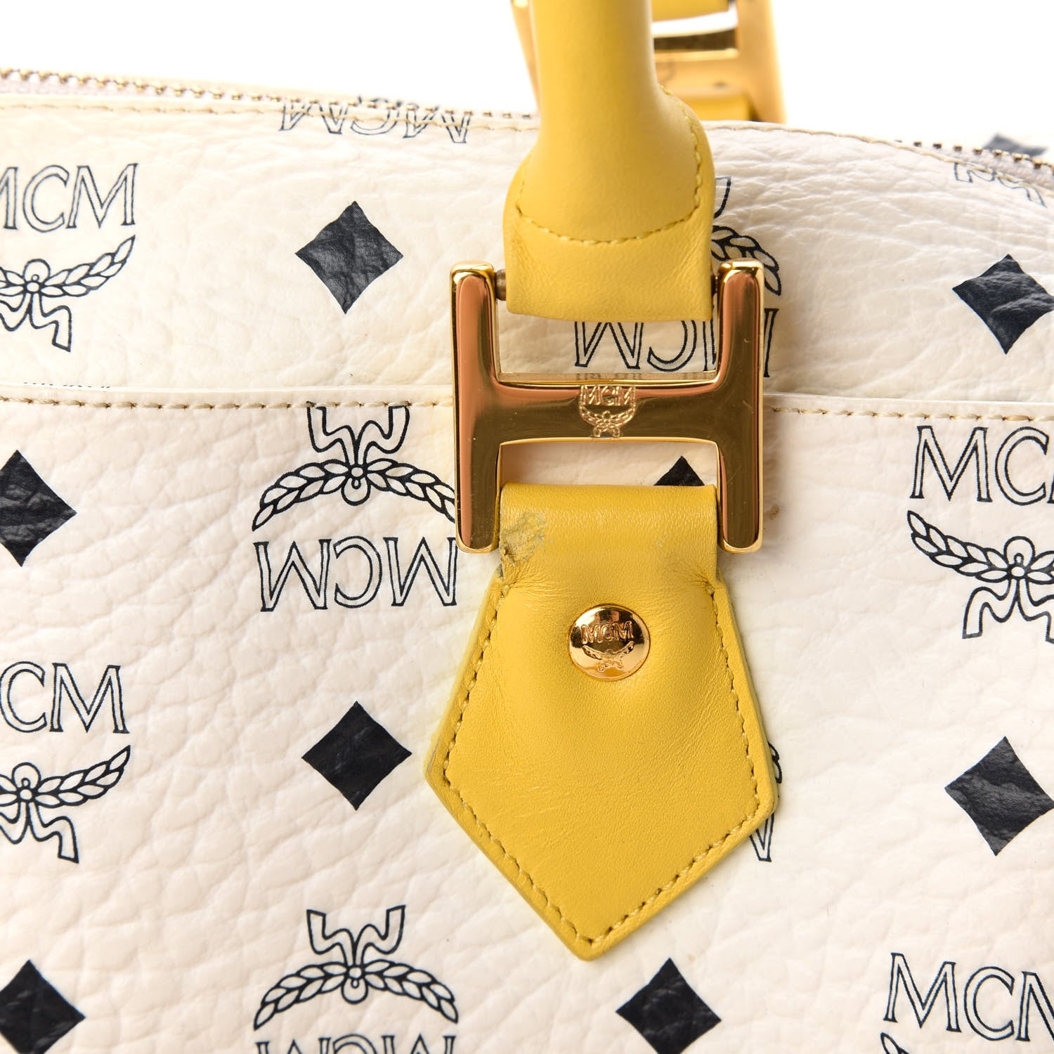 MCM Visetos Boston Satchel White Yellow 10 of 10