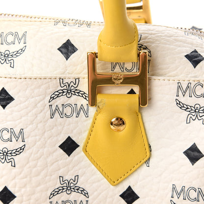 MCM Visetos Boston Satchel White Yellow 10 of 10
