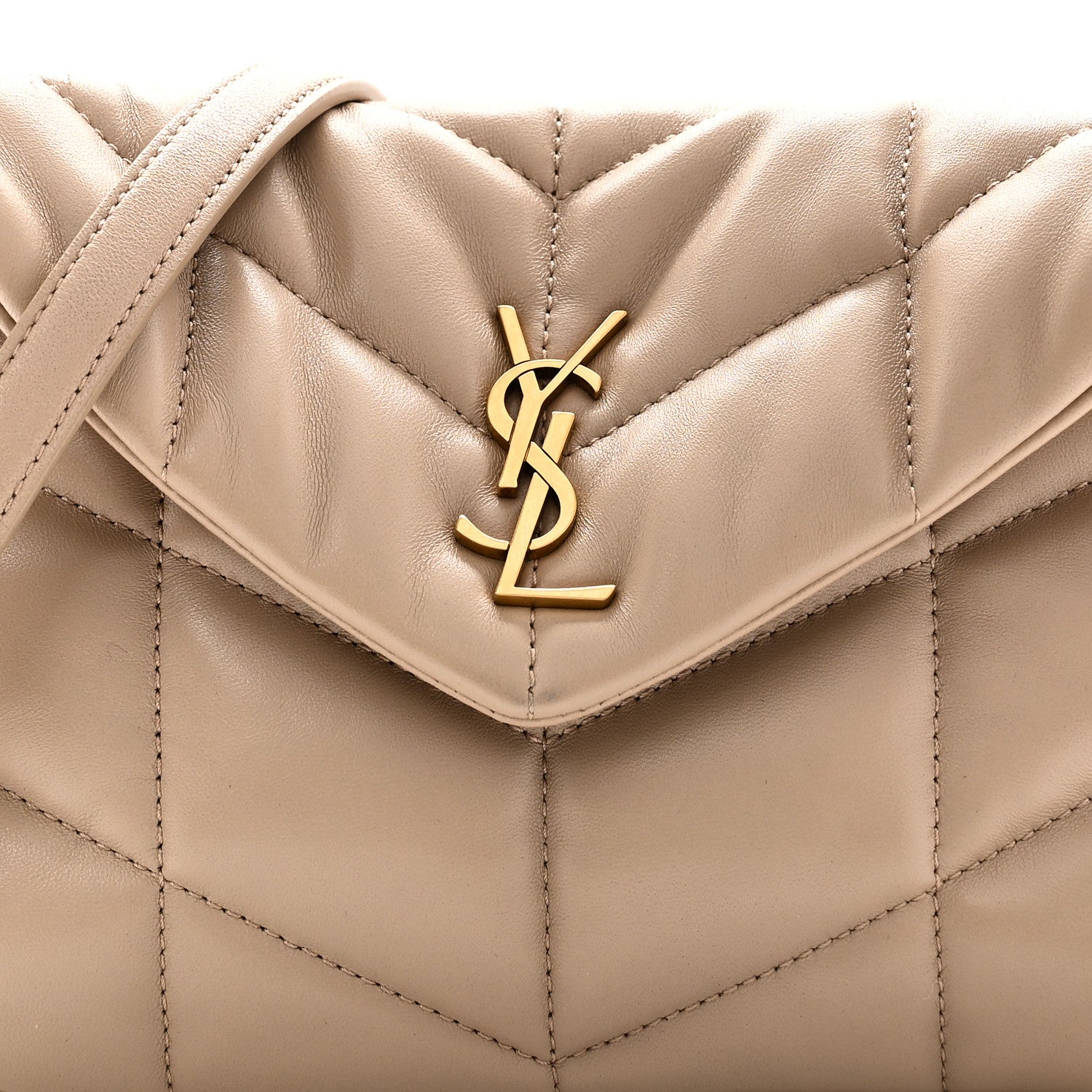 Saint Laurent Lambskin Quilted Toy Loulou Puffer Monogram Chain Satchel Dark Beige 8 of 12