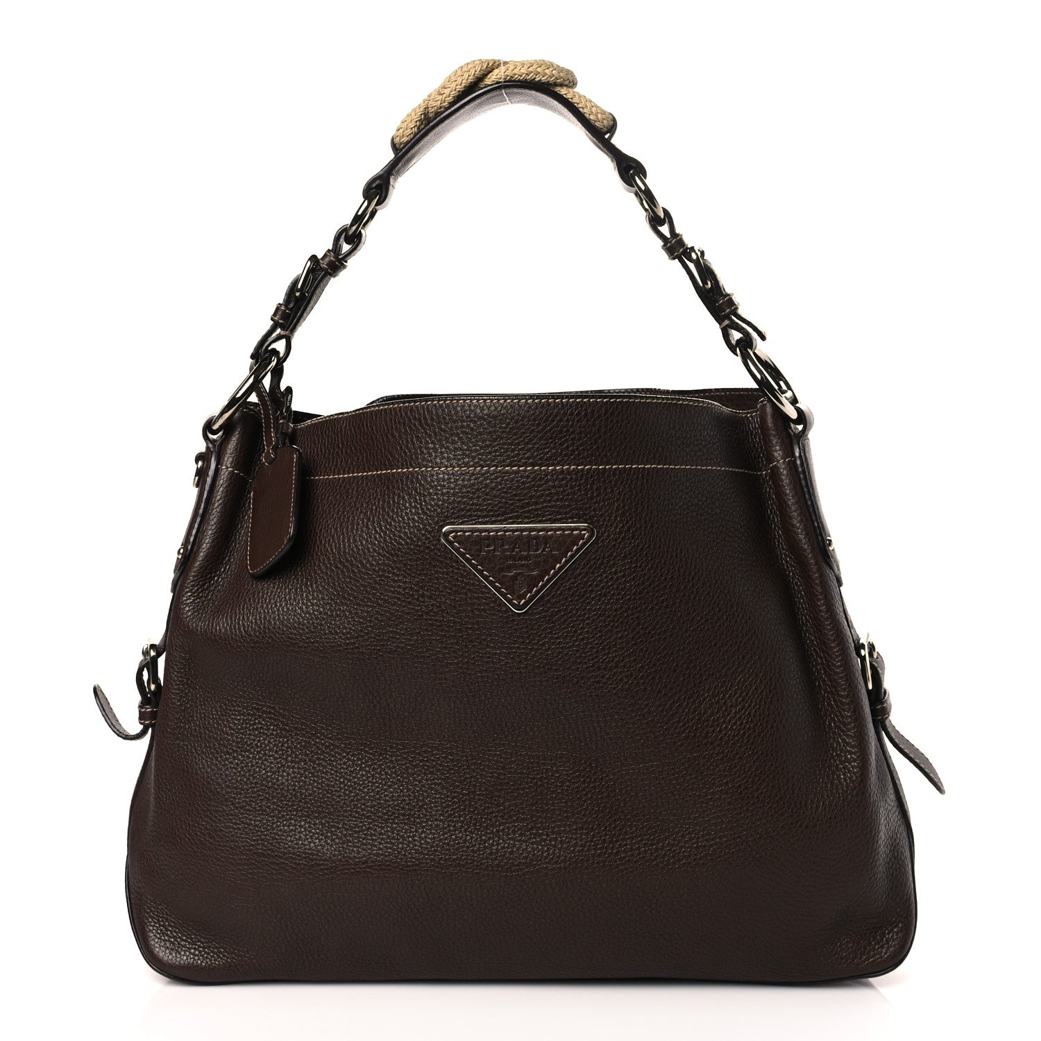 Prada Vitello Daino Rope Knotted Hobo Brown 1 of 8