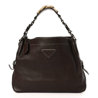 Prada Vitello Daino Rope Knotted Hobo Brown 1 of 8