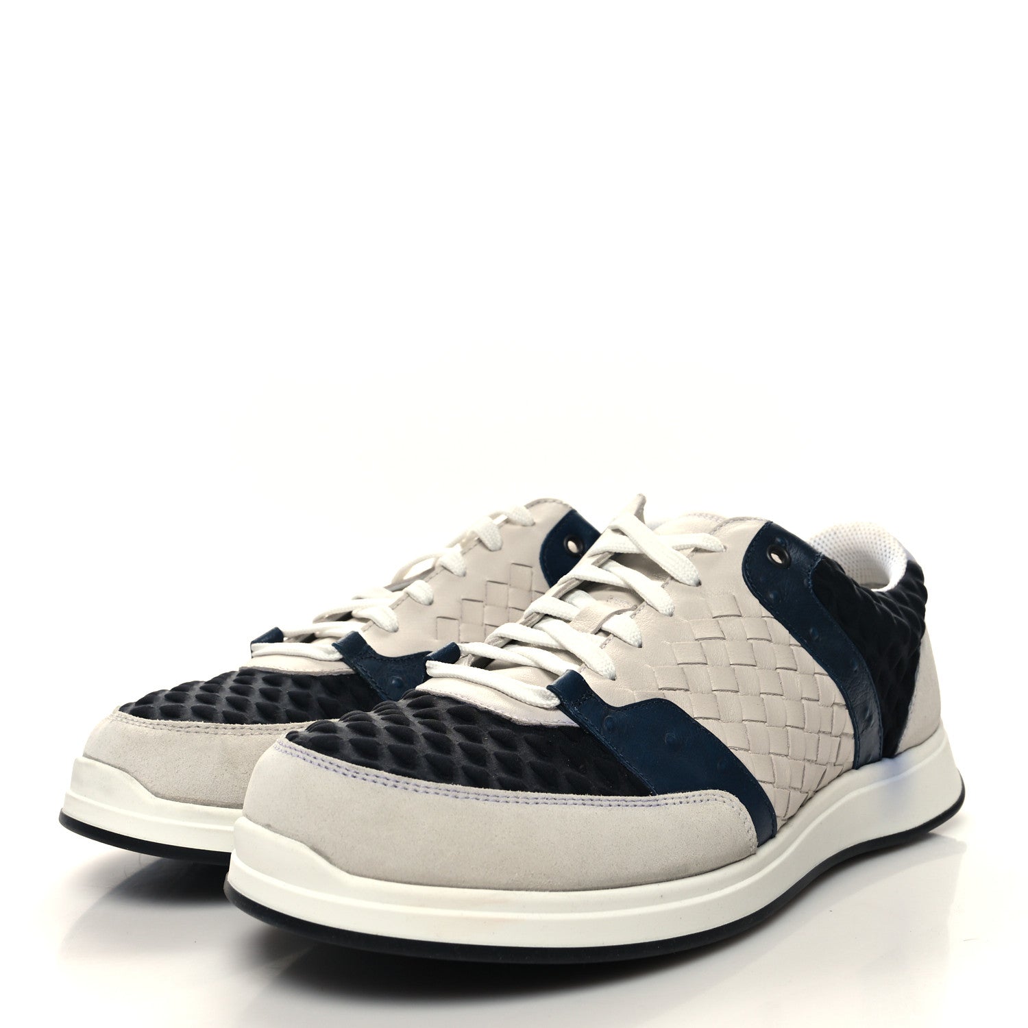 Bottega Veneta Nappa Ostrich Intrecciato Suede Sneakers 43 Grey Black Navy 3 of 11