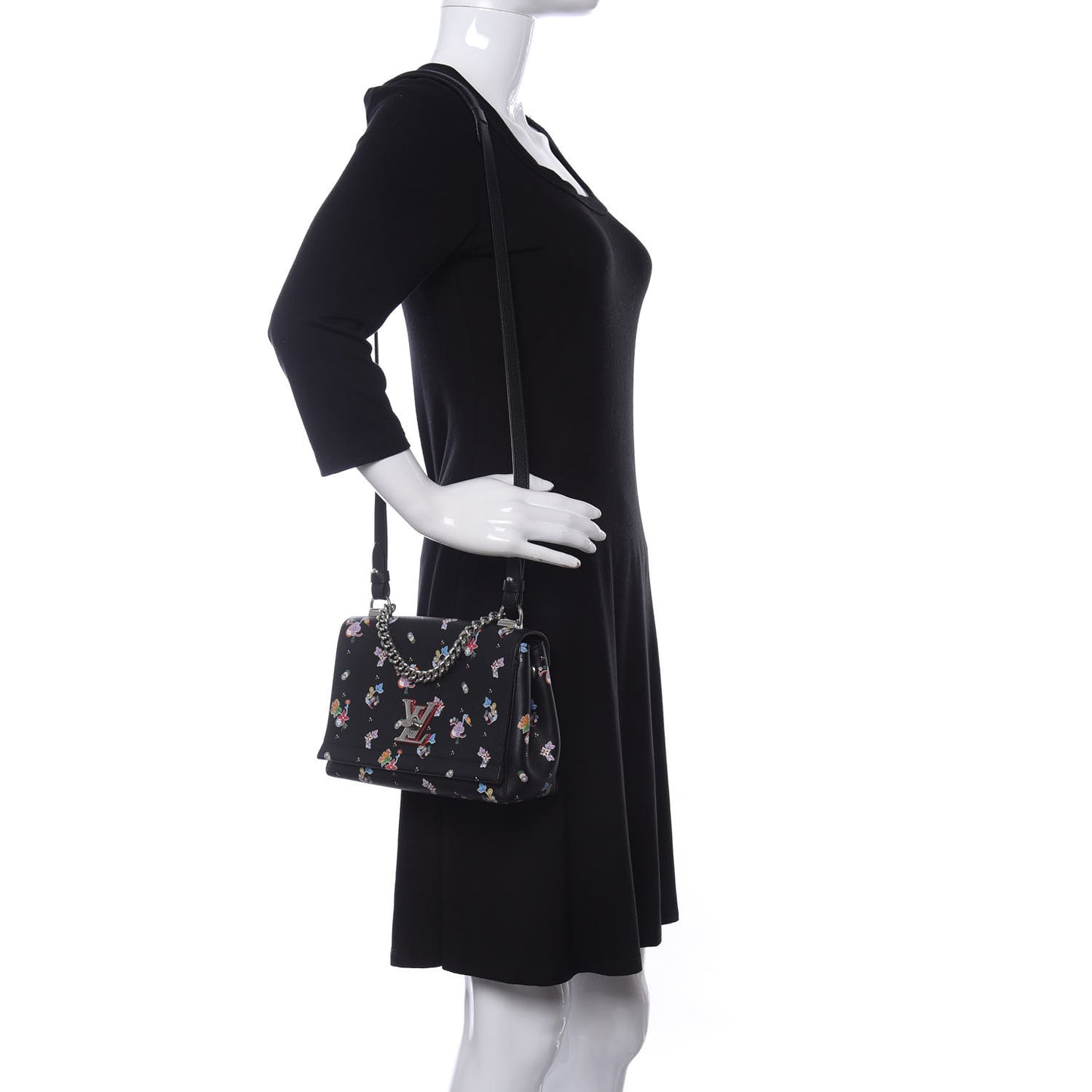 Soft Calfskin Lockme II Floral Chain Bag BB Black