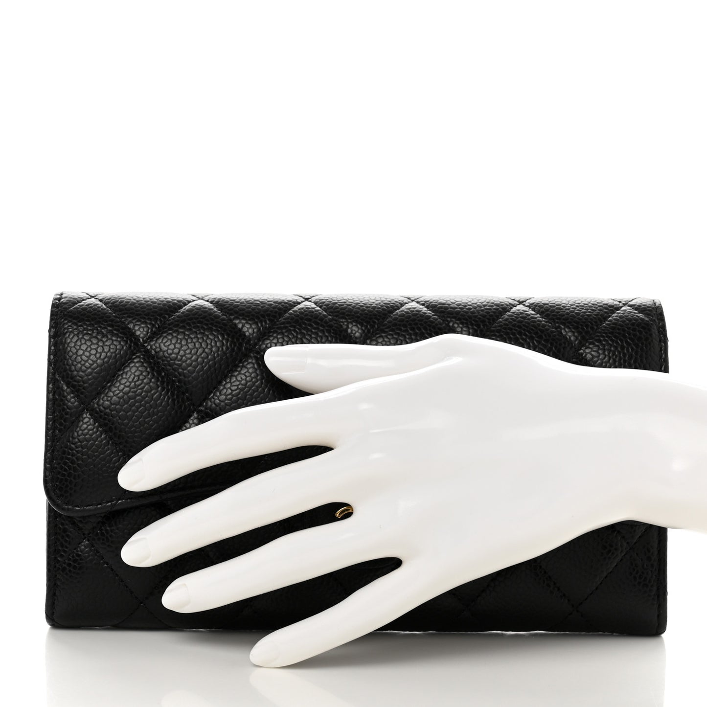 Caviar Quilted Large Flap Wallet Black