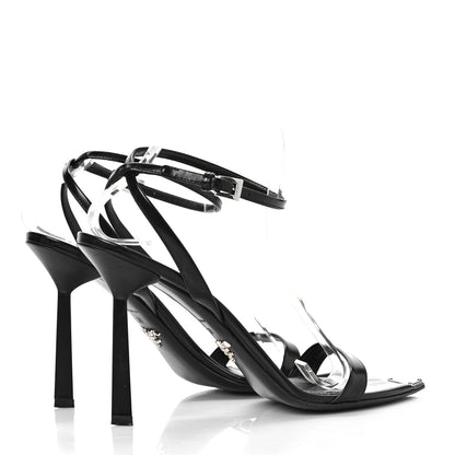 Prada Calfskin Metal Triangle Logo High Heels Sandals 39 Black 3 of 8
