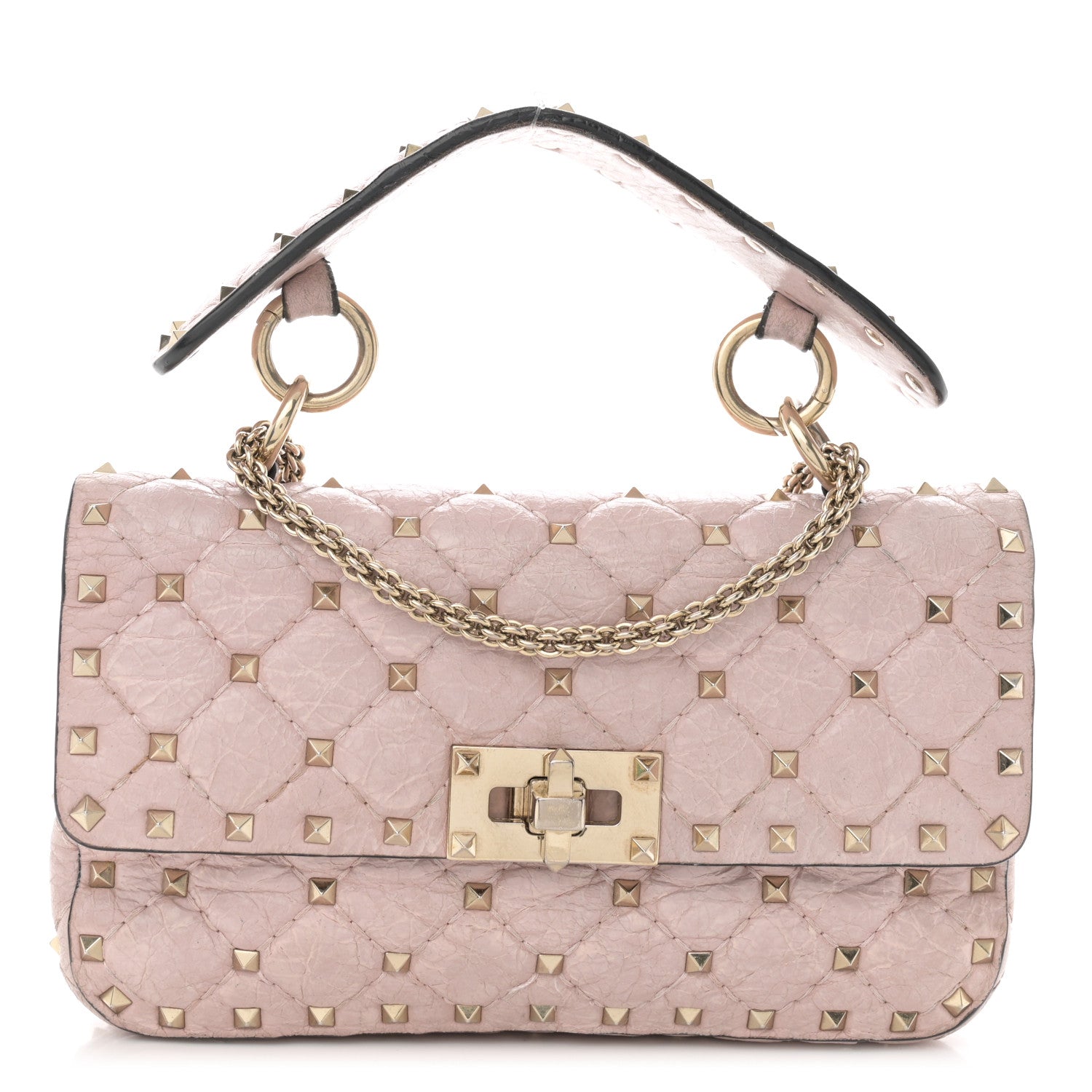 Valentino Garavani Craquele Nappa Small Rockstud Spike Shoulder Bag Water Rose 1 of 12