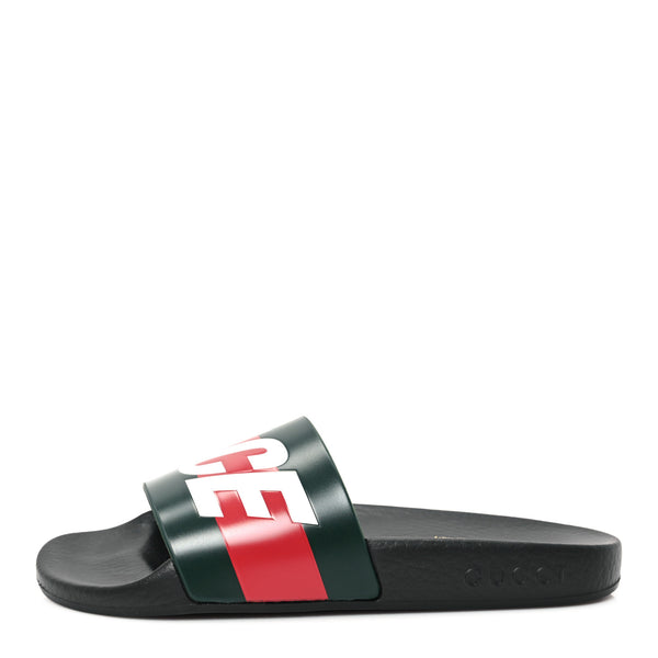 GUCCI サンダル　PALECEコラボ Gucci X PALACE Rubber Mens Slide Sandals 8 Black Green Red 1656098