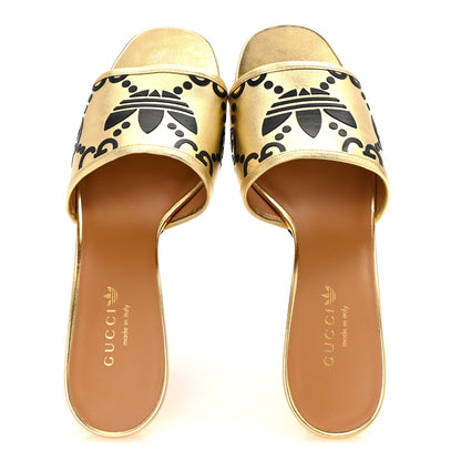 Gucci X ADIDAS Nappa Silk Charlotte Monogram Jumbo GG Trefoil 75mm Slide Sandals 39.5 King Gold Black 2 of 10
