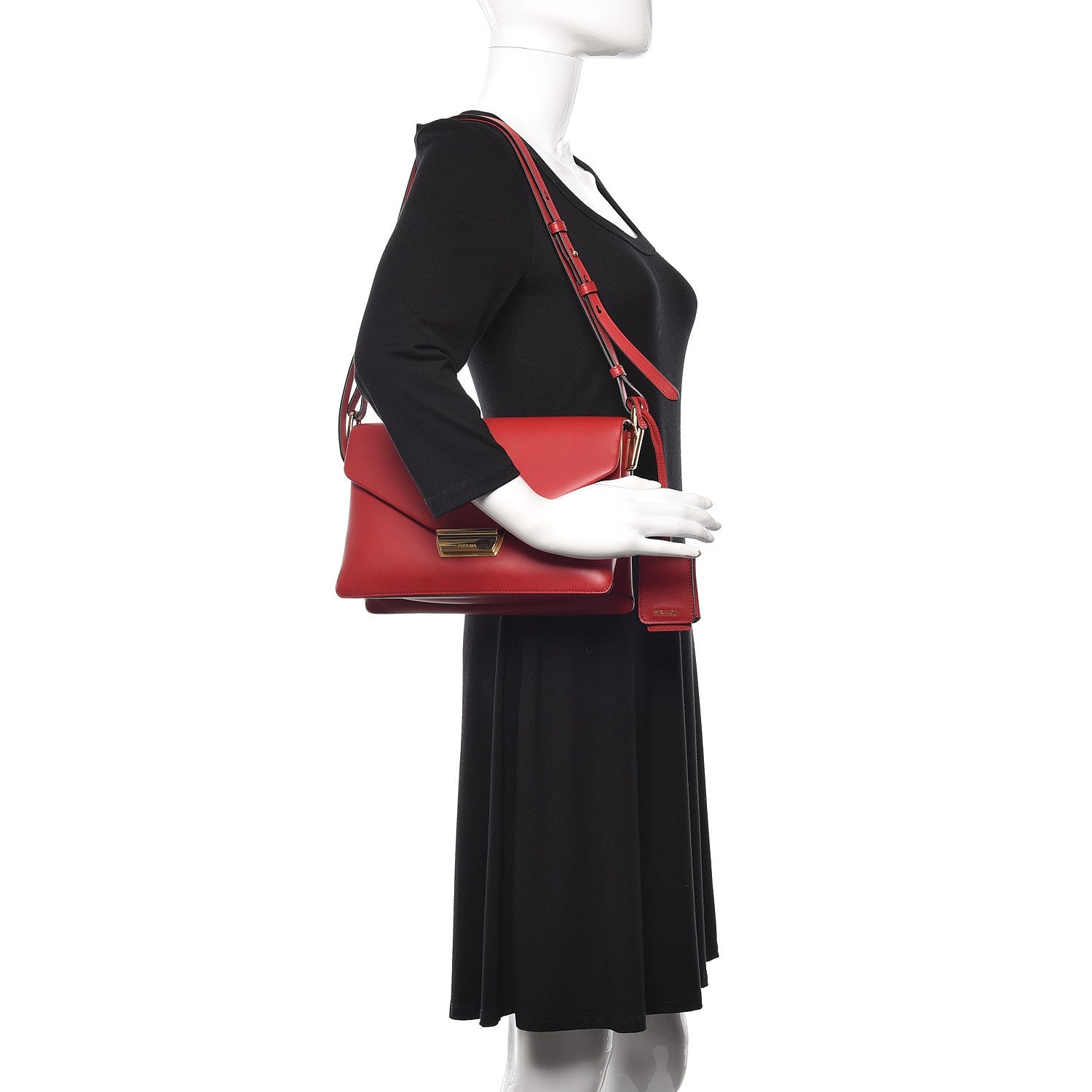 Prada New Calfskin Ingrid Shoulder Bag Fuoco 2 of 9