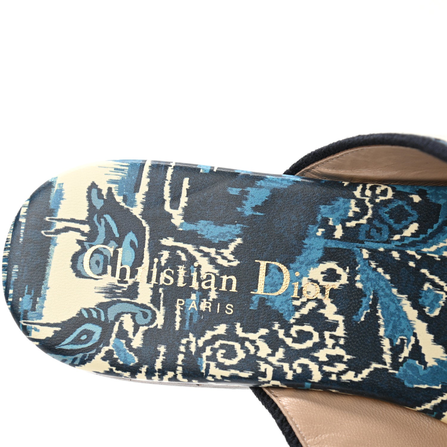 Christian Dior Canvas Palms Embroidered Dway Criss Cross Slide Sandals 37 Indigo Blue 7 of 8