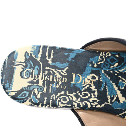 Christian Dior Canvas Palms Embroidered Dway Criss Cross Slide Sandals 37 Indigo Blue 7 of 8