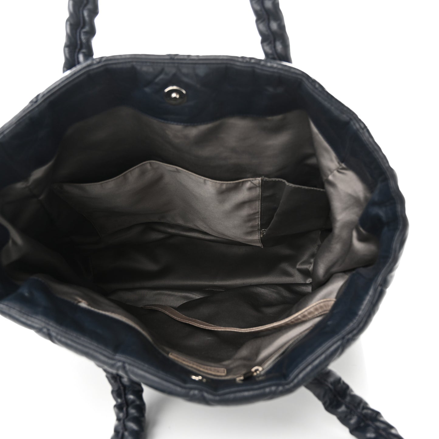 Lambskin Quilted Hidden Chain Tote Navy