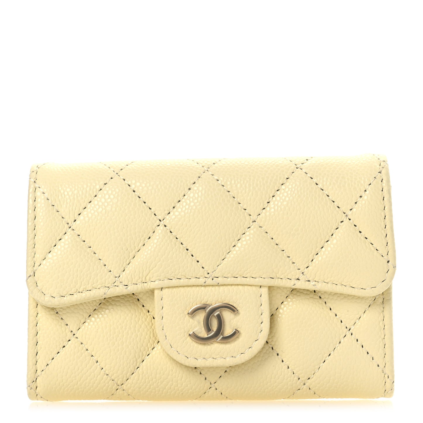 Caviar Quilted Flap Card Holder Wallet Yellow