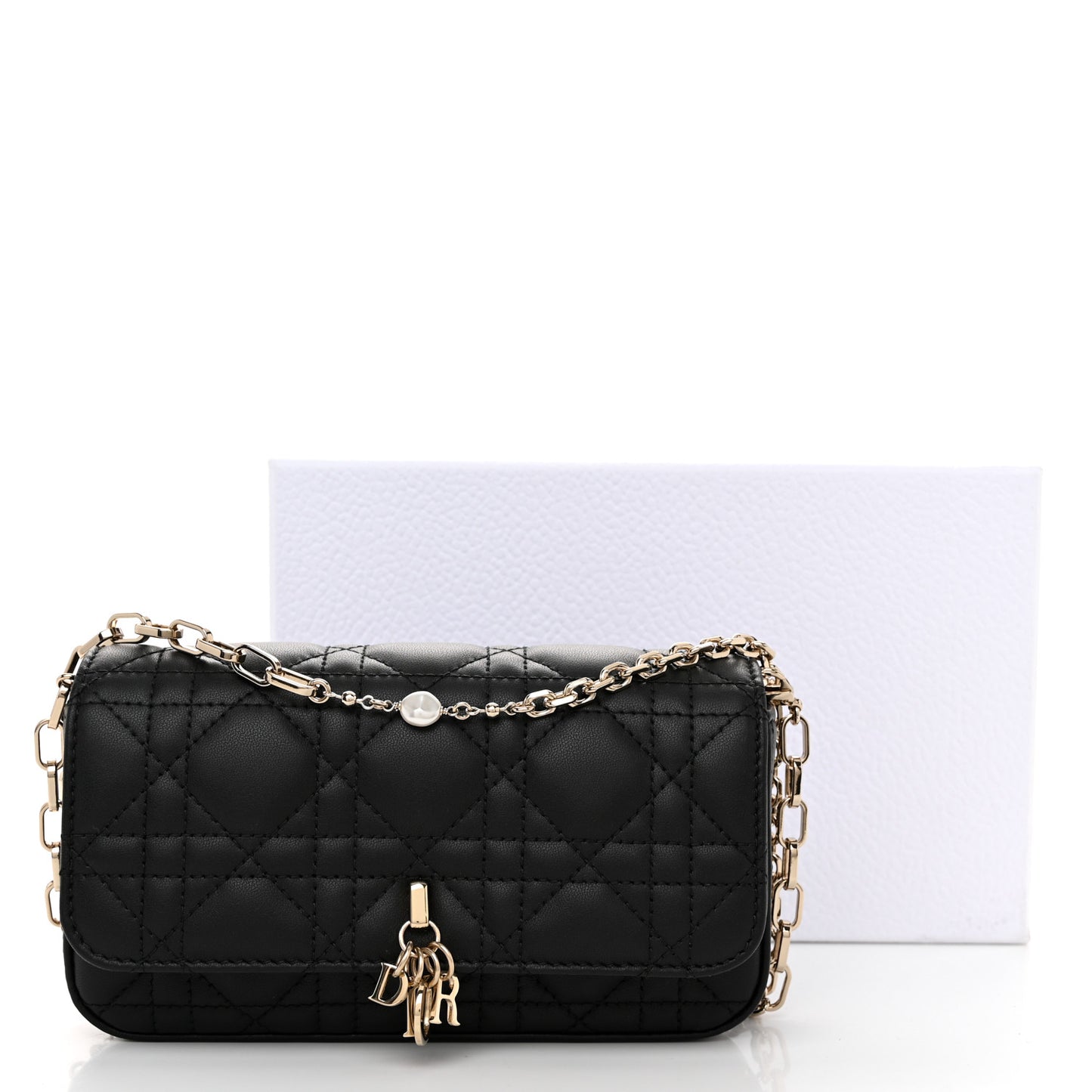 Lambskin Cannage Dior Talk Phone Pouch Black