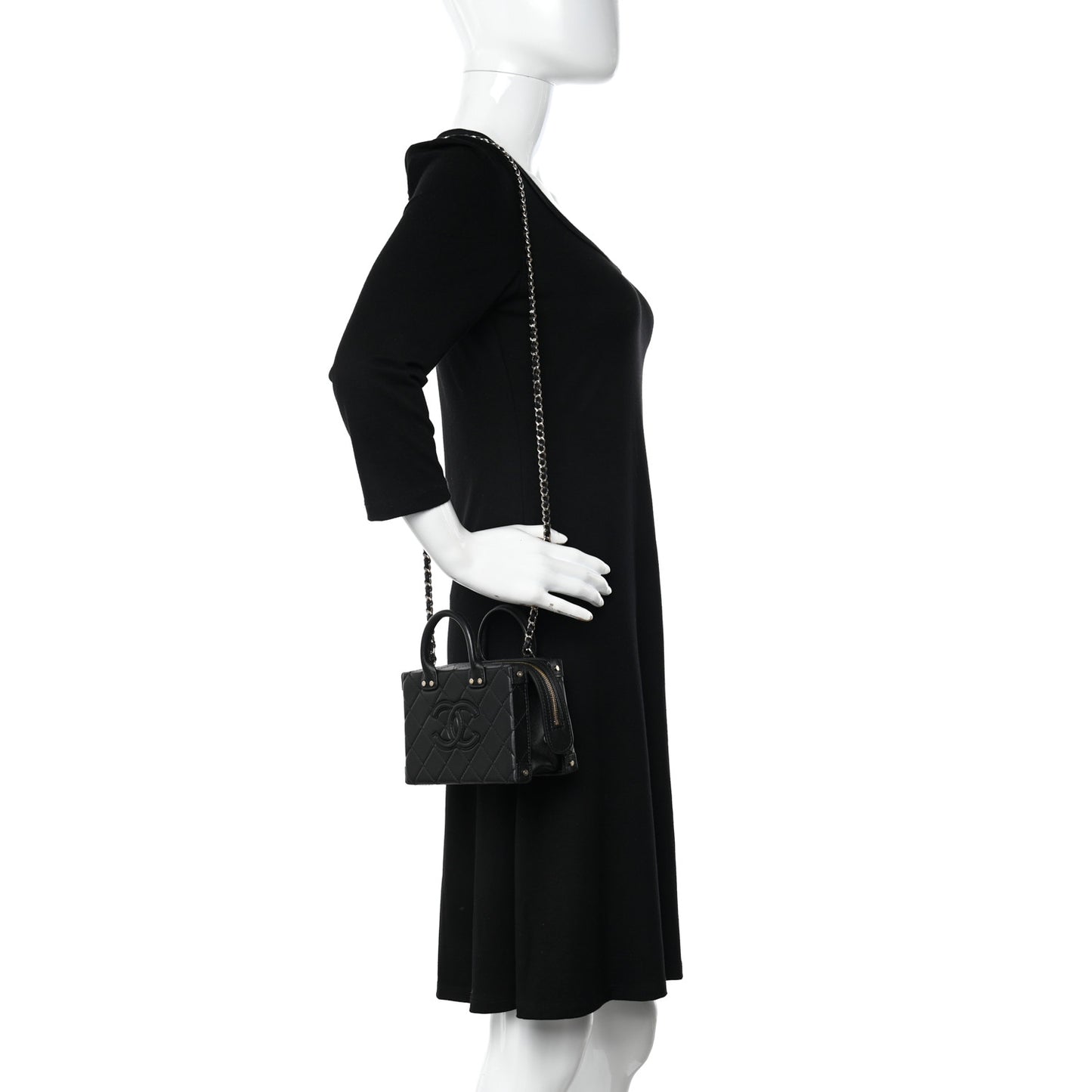 Calfskin Quilted Small Studded Square Vanity Case Black