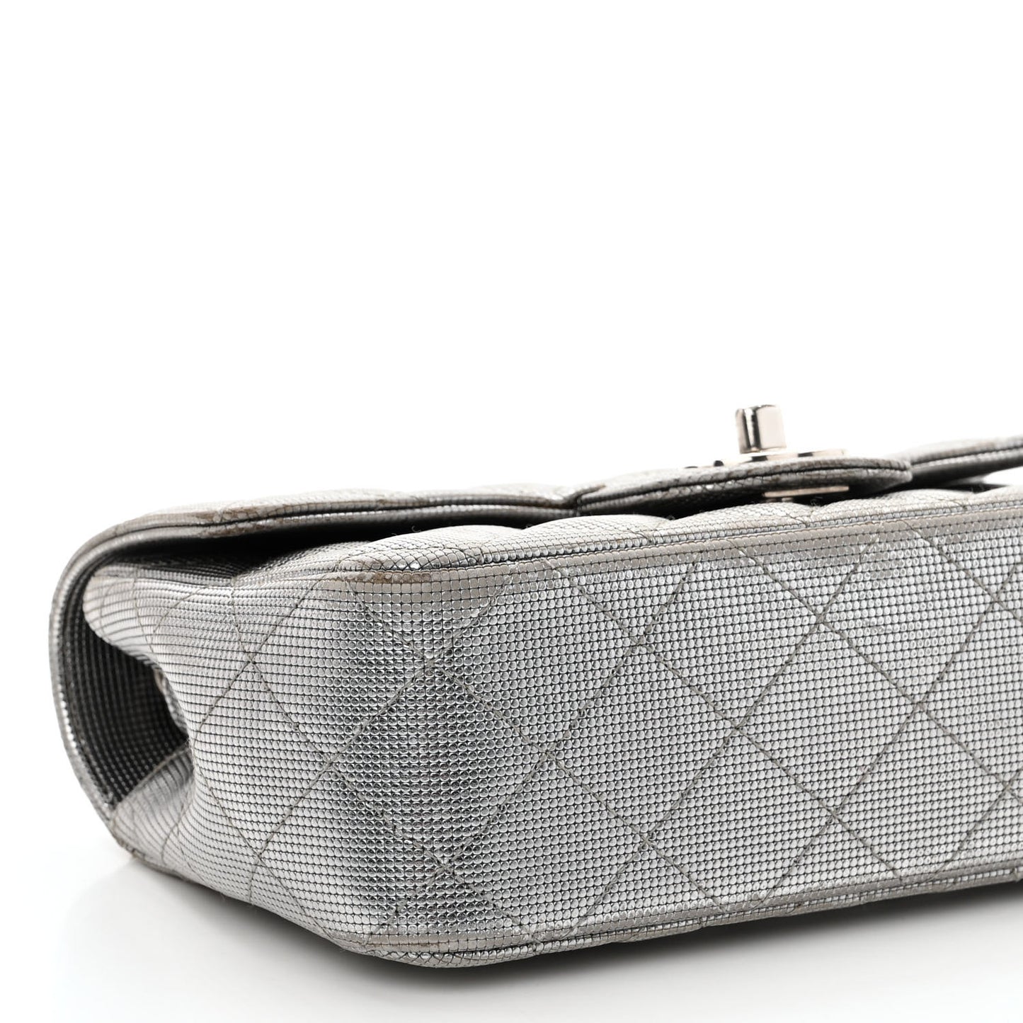 Metallic Calfskin Quilted Pixel Effect Mini Rectangular Flap Dark Silver