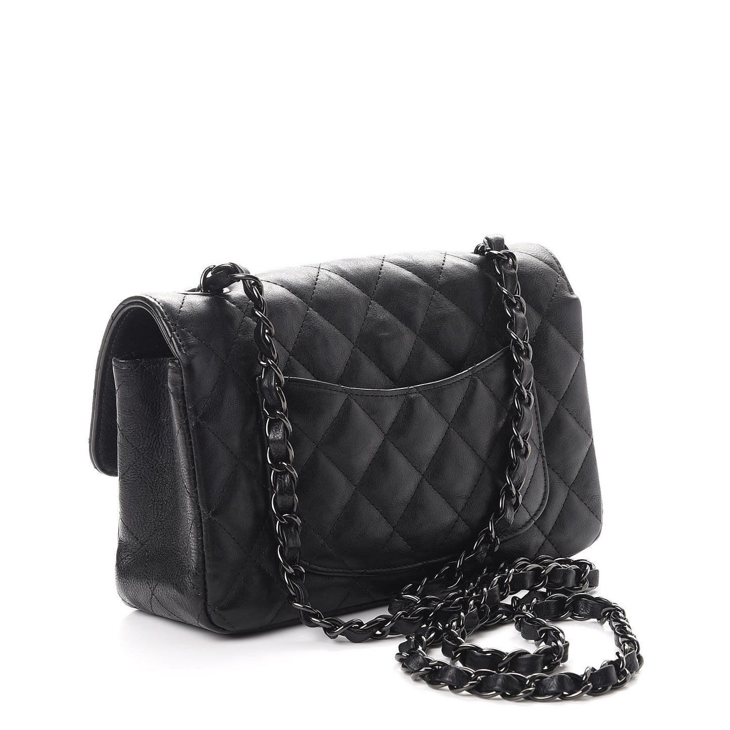 Crumpled Calfskin Quilted Mini Rectangular Flap So Black