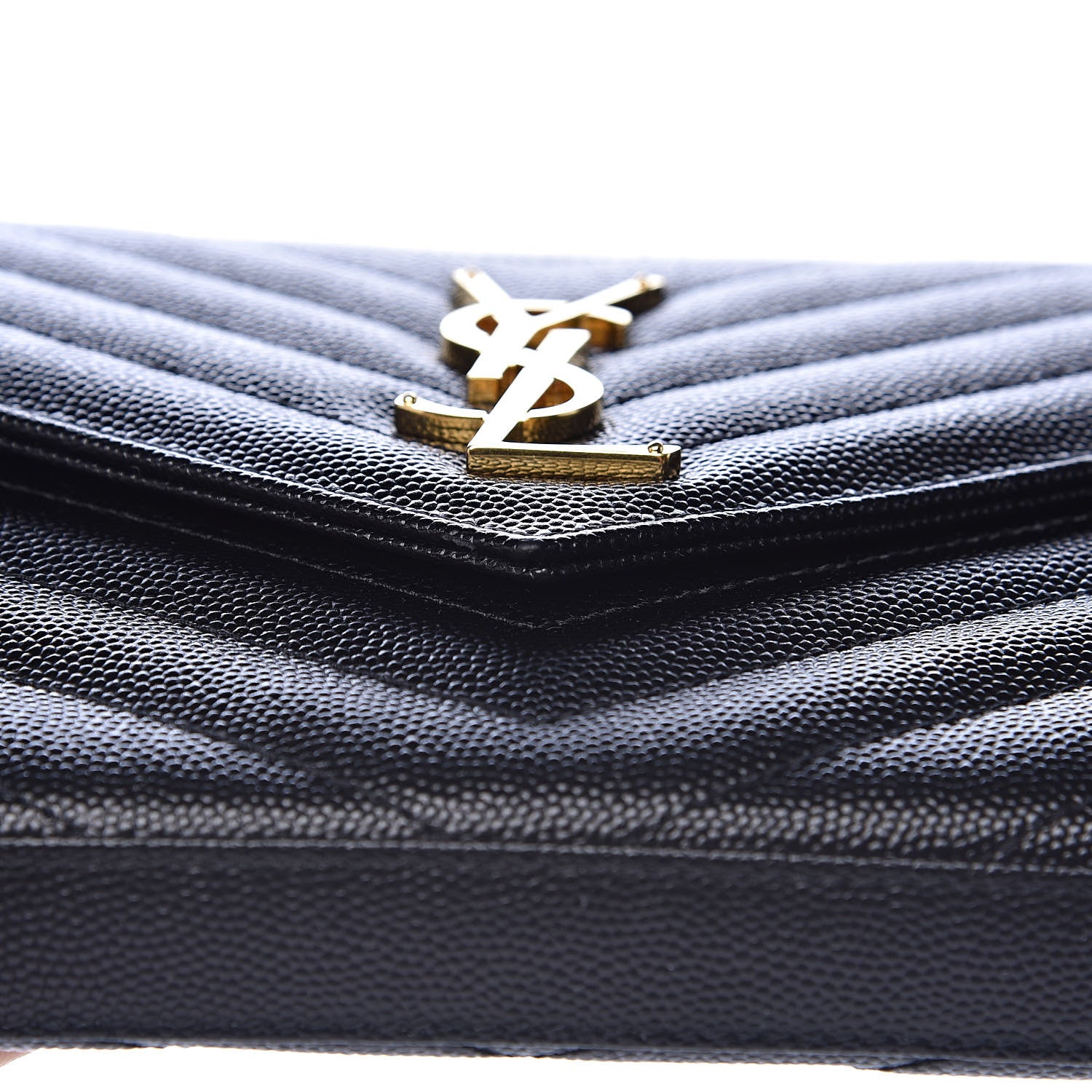 Saint Laurent Grain De Poudre Matelasse Chevron Monogram Chain Wallet Black 11 of 13