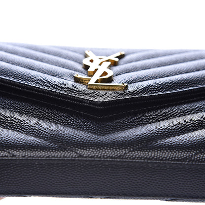 Saint Laurent Grain De Poudre Matelasse Chevron Monogram Chain Wallet Black 11 of 13