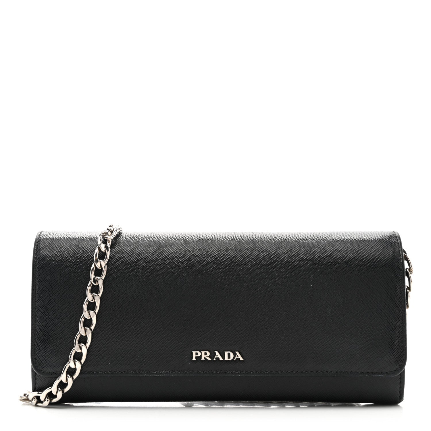 Prada Saffiano Bi-Color Wallet On Chain Black Fuoco 1 of 9