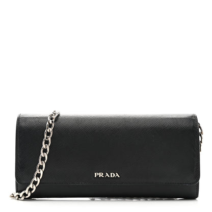 Prada Saffiano Bi-Color Wallet On Chain Black Fuoco 1 of 9