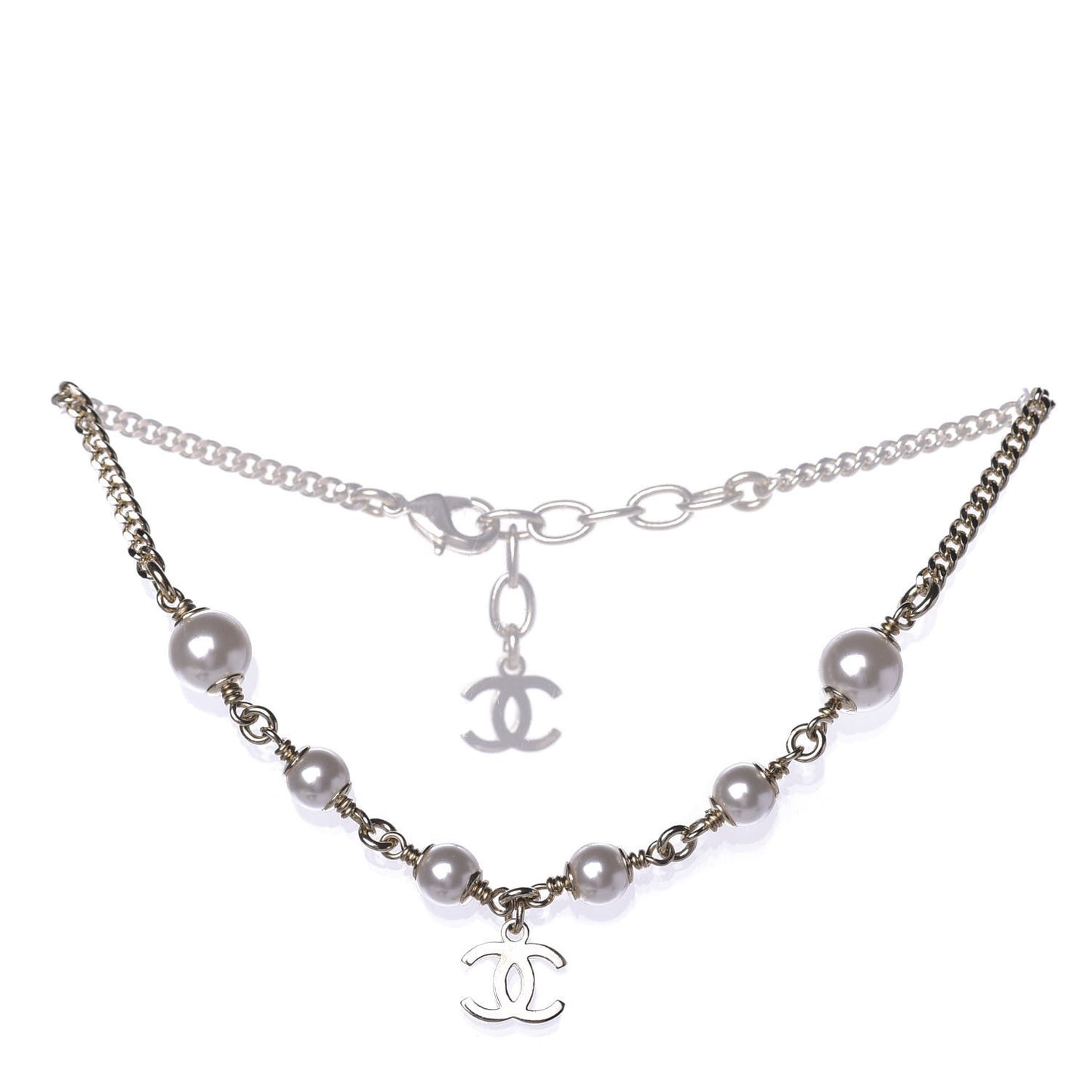 Pearl CC Chain Anklet Gold Pearly White