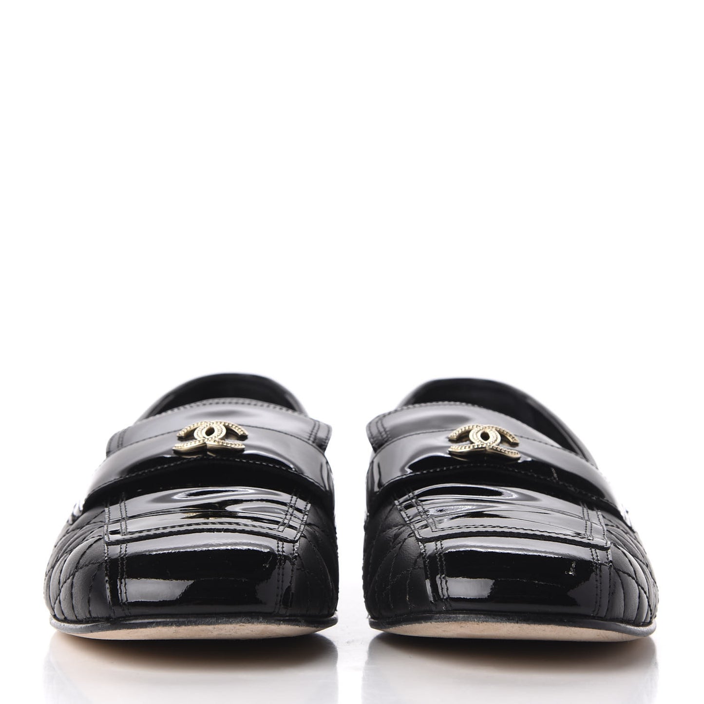 Patent Calfskin Quilted Womens CC Loafers 40 Black
