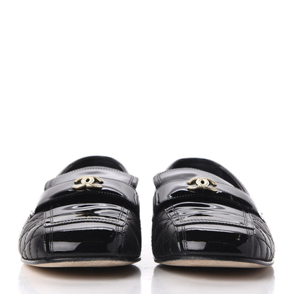Chanel Patent Calfskin Quilted Womens CC Loafers 40 Black 3 of 15