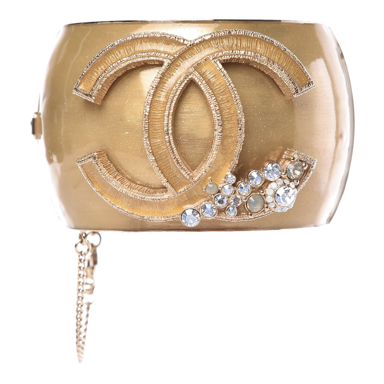 Chanel Glitter Resin Enamel Crystal CC Cuff Gold 1 of 4