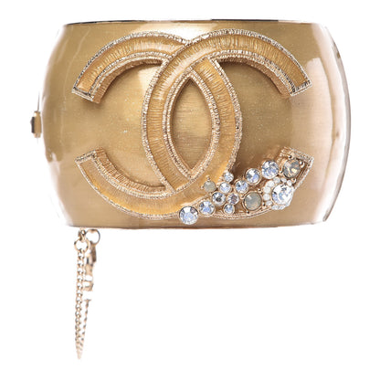 Chanel Glitter Resin Enamel Crystal CC Cuff Gold 1 of 4