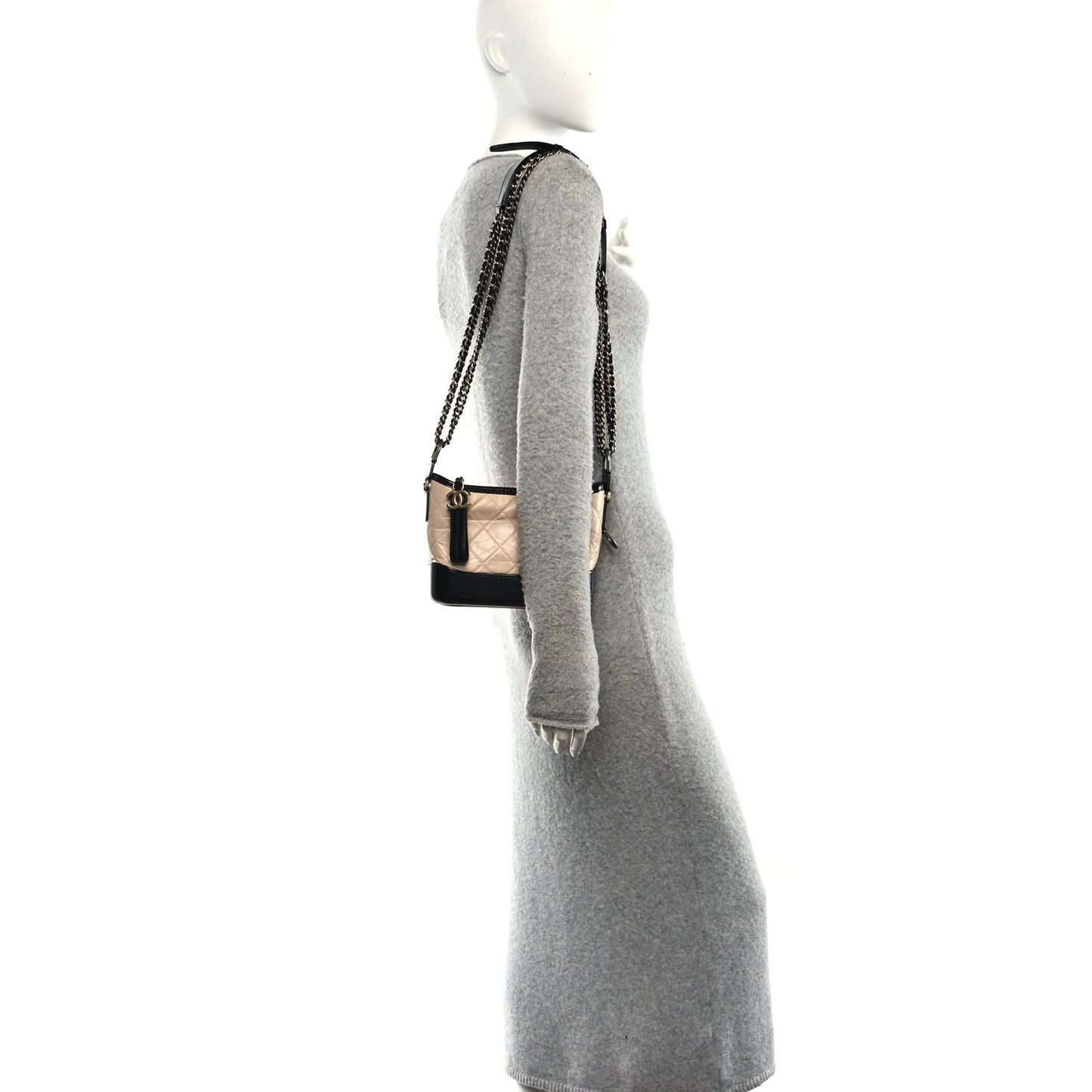 Aged Calfskin Quilted Small Gabrielle Hobo Beige Black
