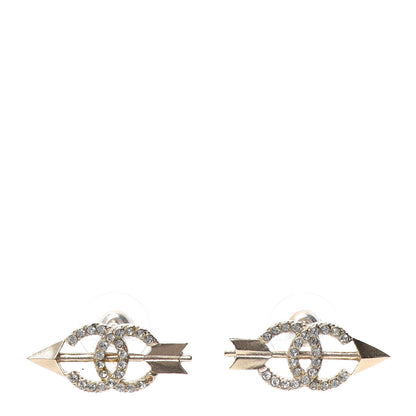 Chanel Metal Crystal CC Arrow Earrings Gold 1 of 5