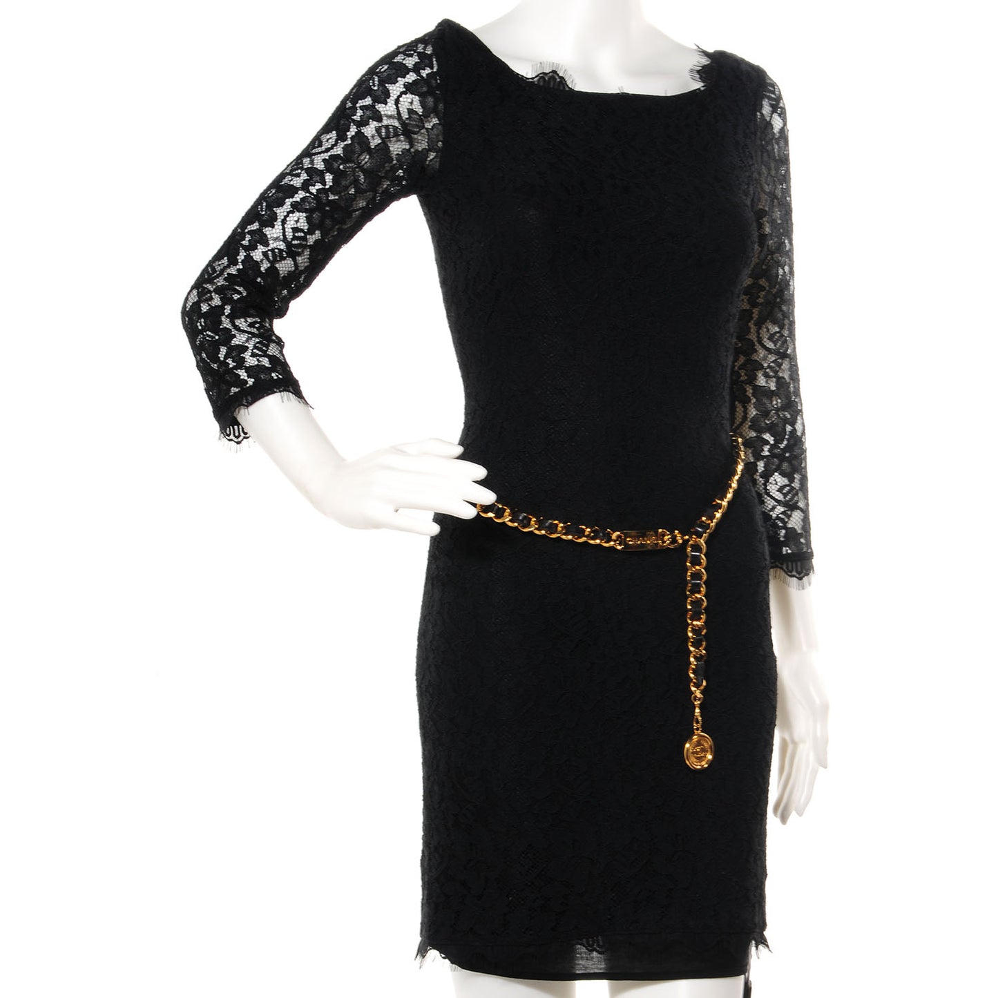 Leather Gold Chain Link 31 Rue Cambon Medallion Belt Black