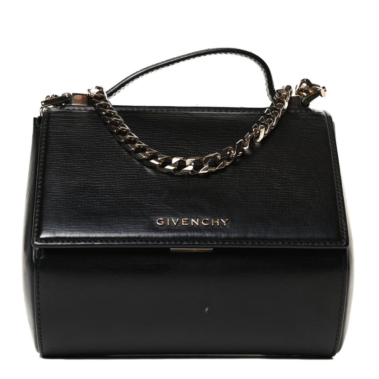 Textured Calfskin Mini Pandora Box Chain Crossbody Bag Black