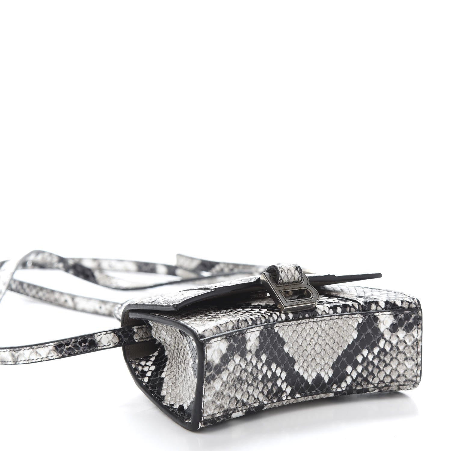 Balenciaga Shiny Calfskin Python Effect Hourglass Top Handle Bag Mini Black White 4 of 9