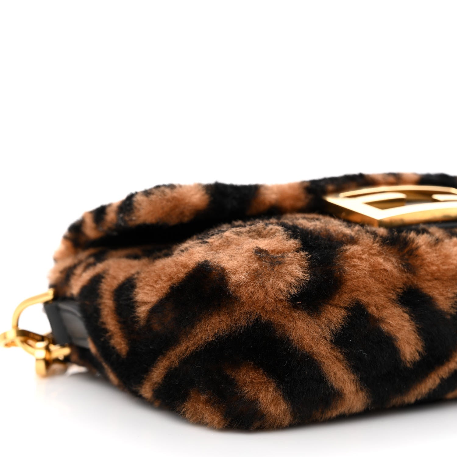 Fendi Shearling Vitello Dolce Macro FF 1974 Mini Baguette Tobacco Black 9 of 10