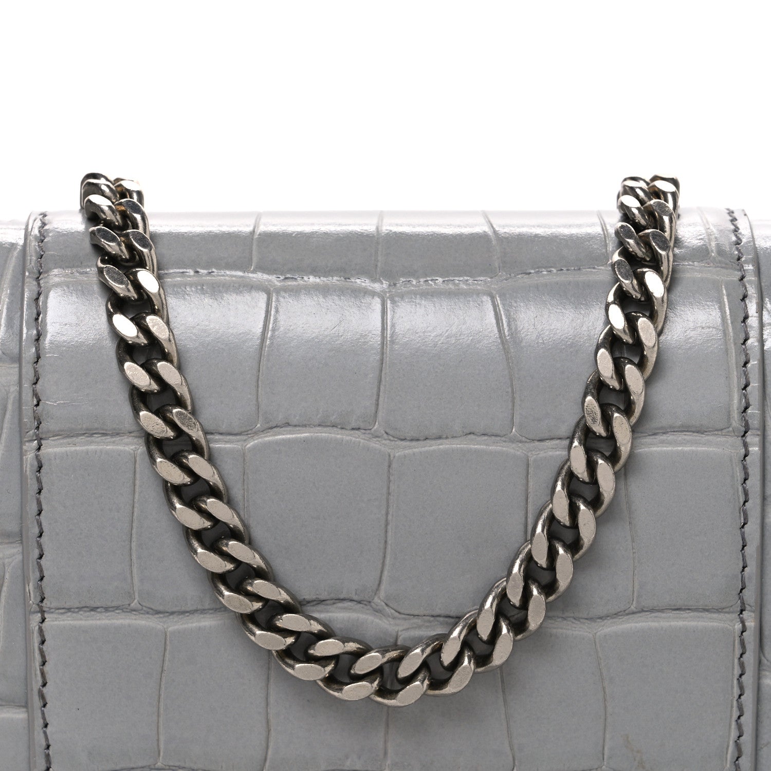 Balenciaga Shiny Calfskin Crocodile Embossed Hourglass Chain Bag Balenciaga Steel Grey 8 of 10