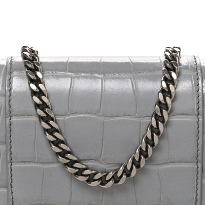 Balenciaga Shiny Calfskin Crocodile Embossed Hourglass Chain Bag Balenciaga Steel Grey 8 of 10