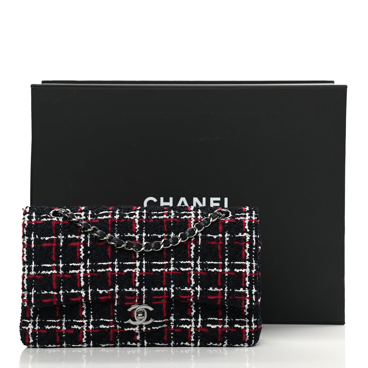 Tweed Quilted Medium Double Flap Navy White Red
