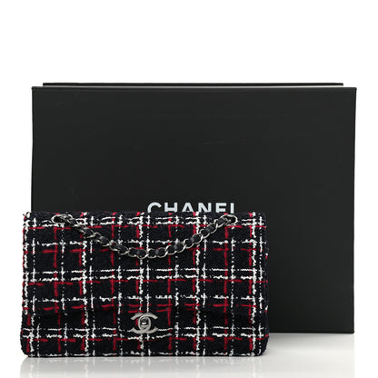 Chanel Tweed Quilted Medium Double Flap Navy White Red 16 of 16
