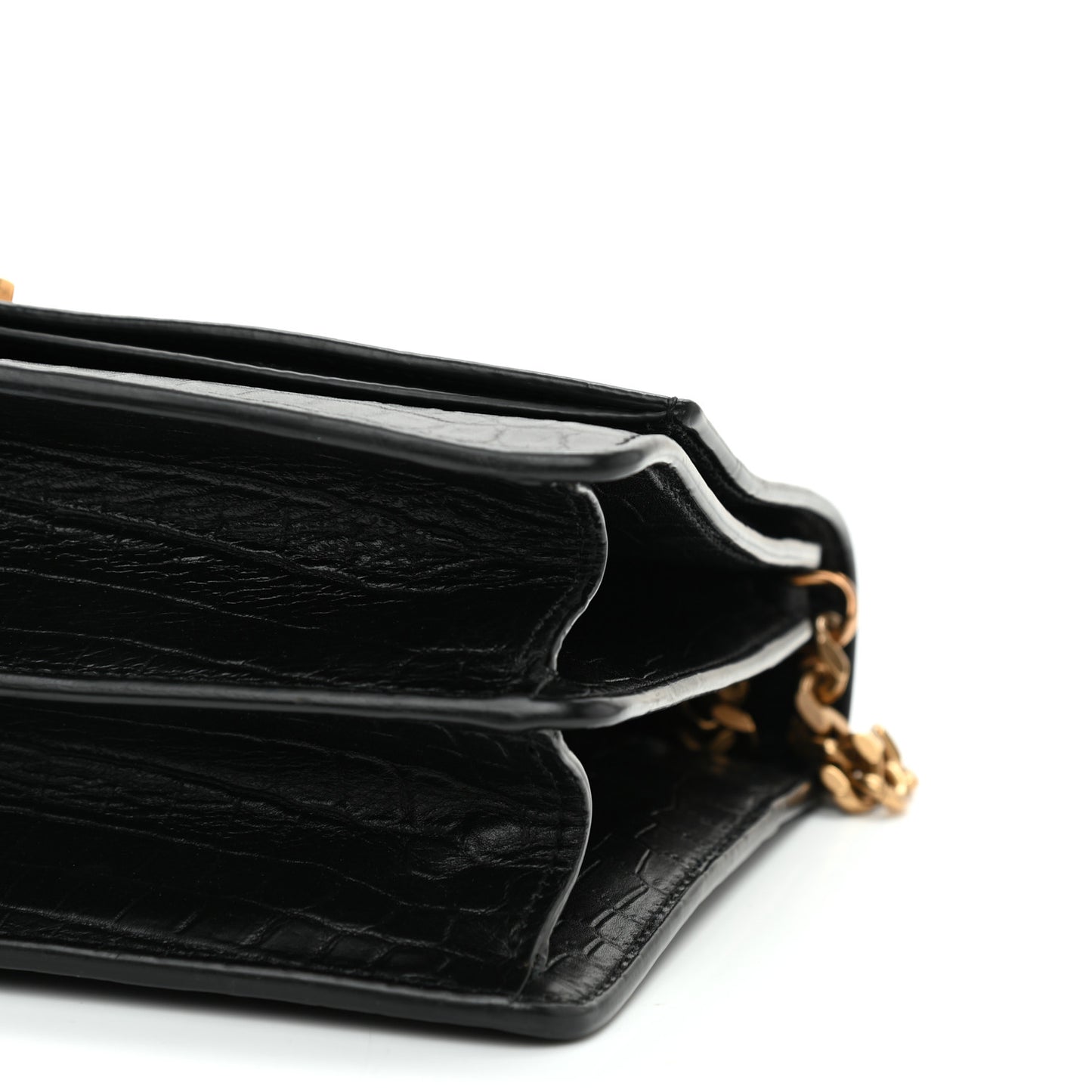 Calfskin Crocodile Embossed Small Monogram Sunset Black