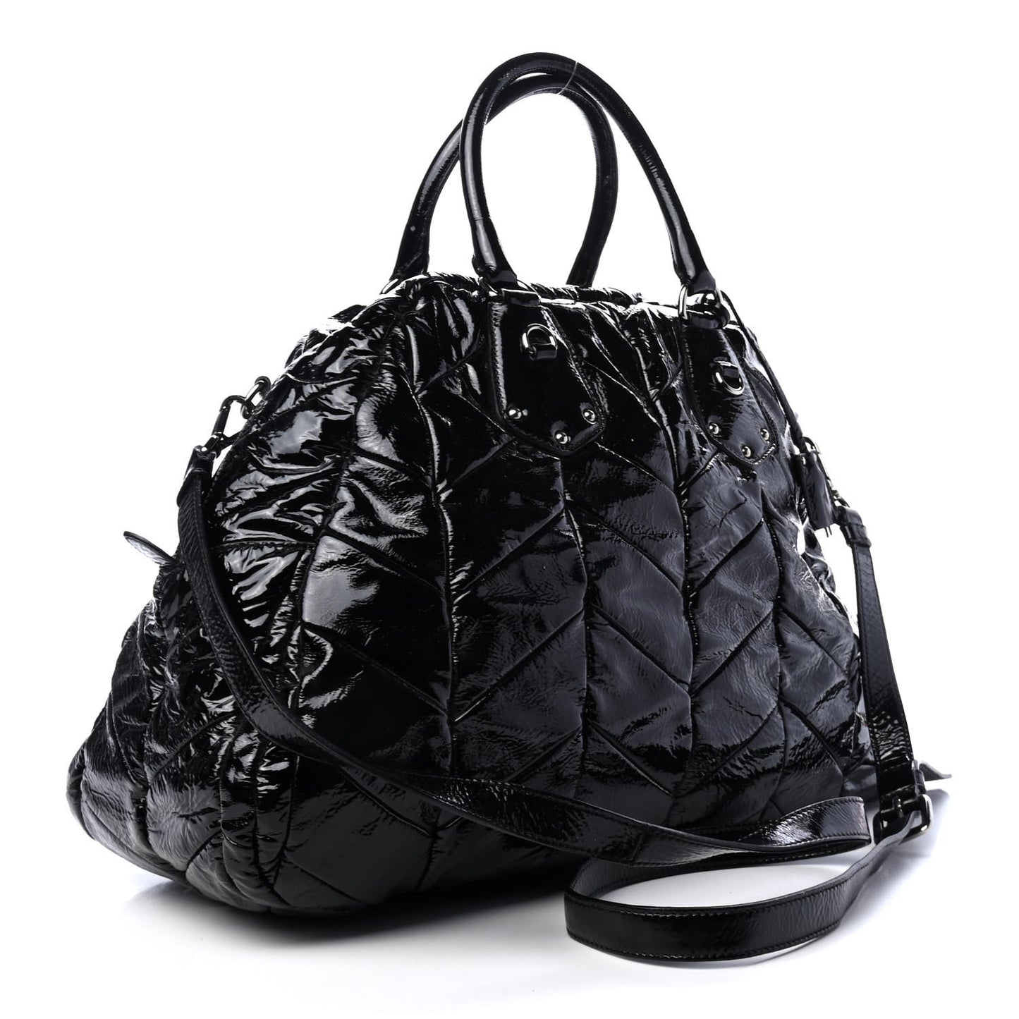 Vernice Chevron Dome Satchel Black