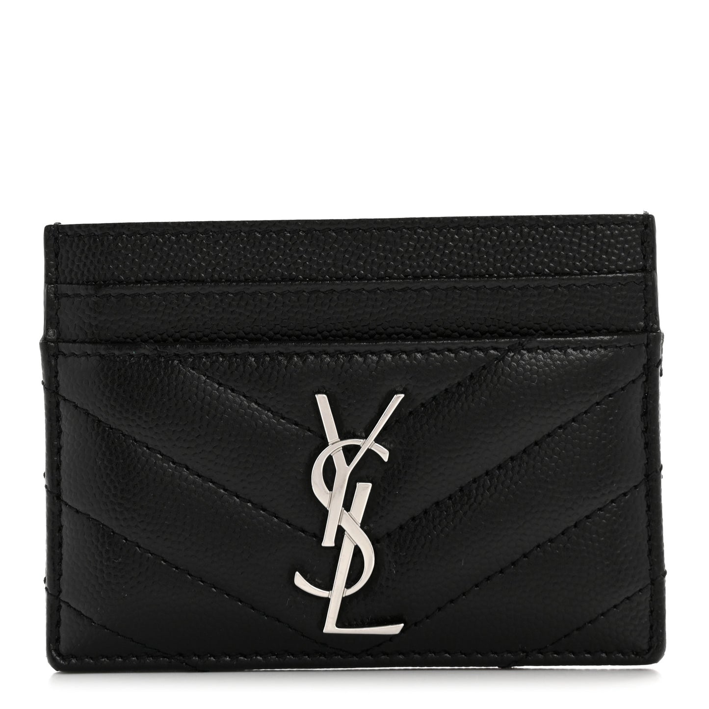 Grain De Poudre Matelasse Chevron Monogram Credit Card Case Black