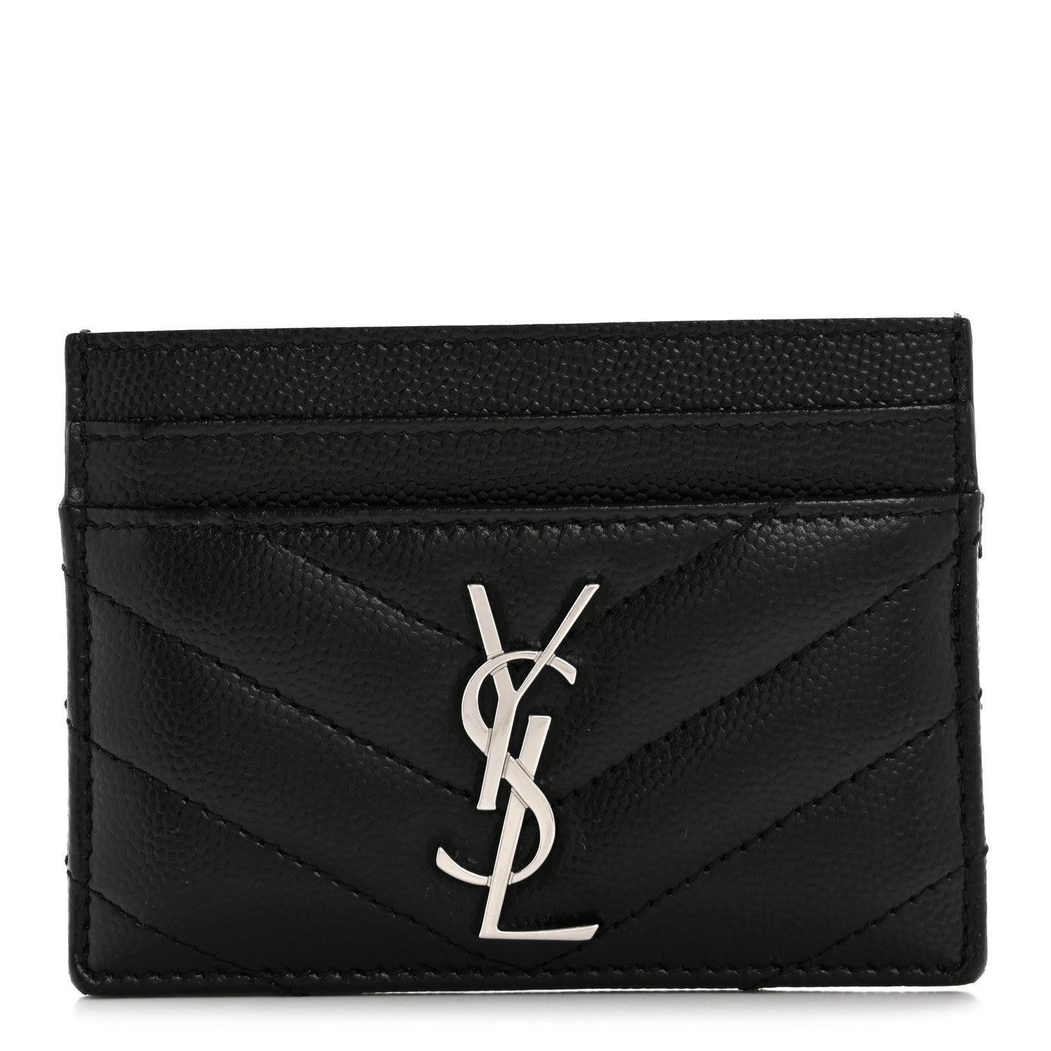 Saint Laurent Grain De Poudre Matelasse Chevron Monogram Credit Card Case Black 1 of 8
