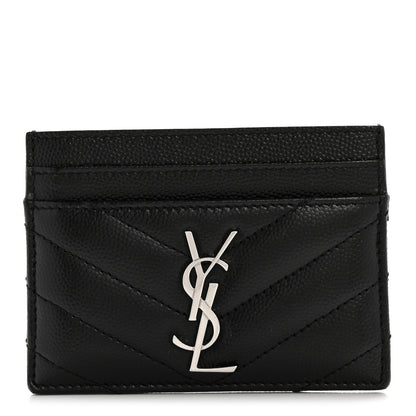 Saint Laurent Grain De Poudre Matelasse Chevron Monogram Credit Card Case Black 1 of 8