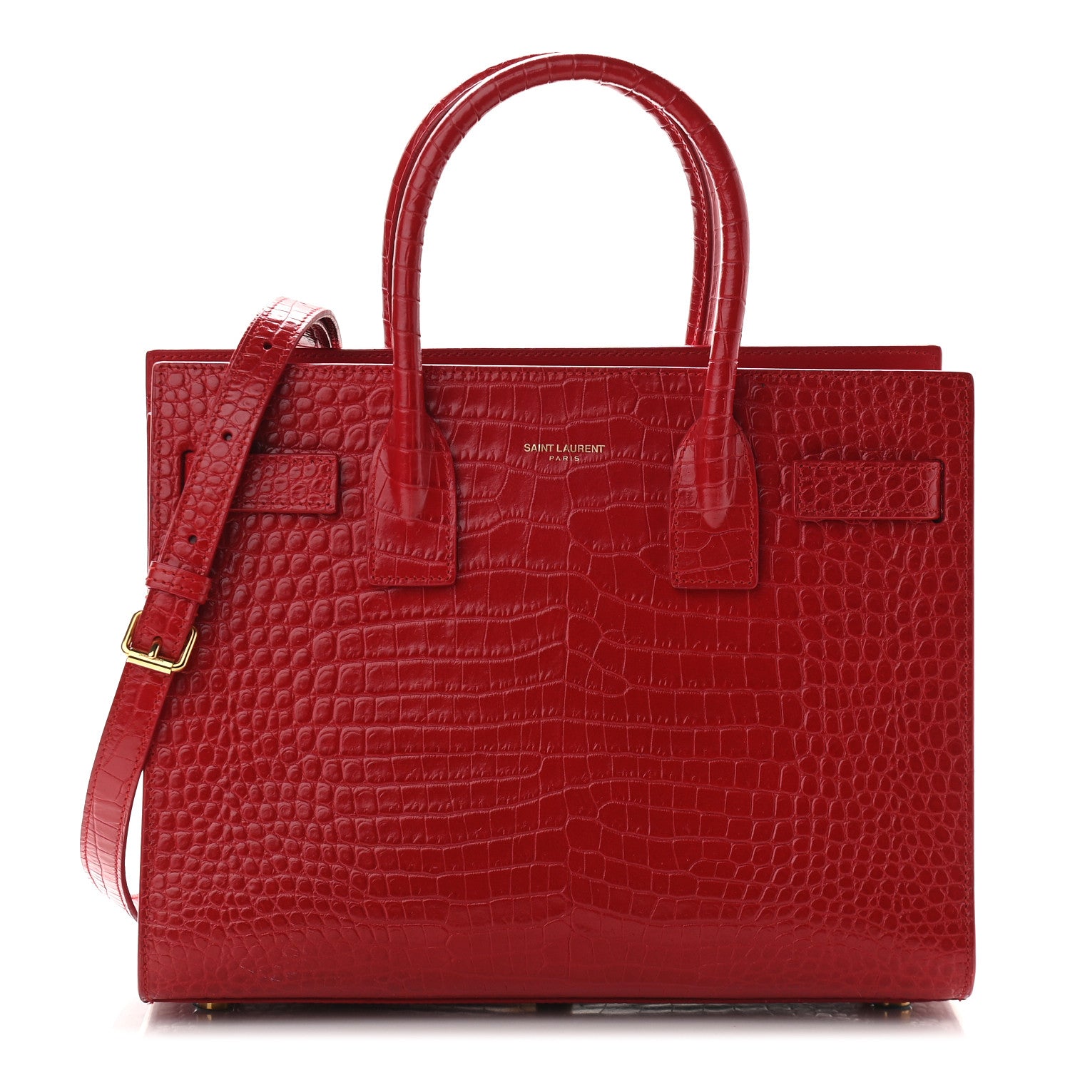 Saint Laurent Calfskin Crocodile Embossed Baby Sac De Jour Red 1 of 8